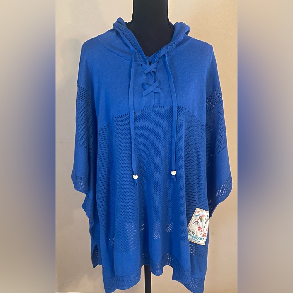 NWOT Johnny Was Malibu Breeze Blue Poncho soft Cotton & Cashmere Blend o/s